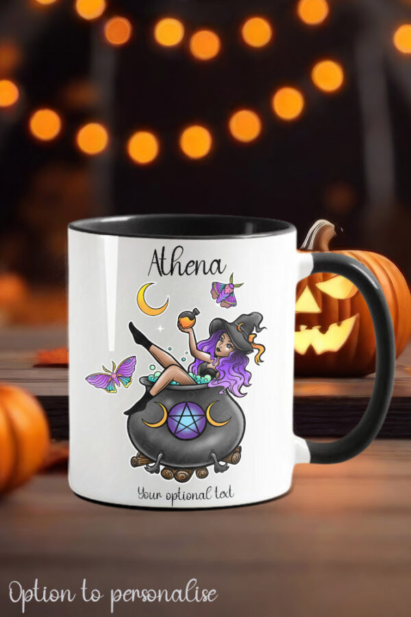 witch in cauldron gothic ceramic mug with option to personalise