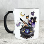 witch in cauldron gothic ceramic mug with option to personalise