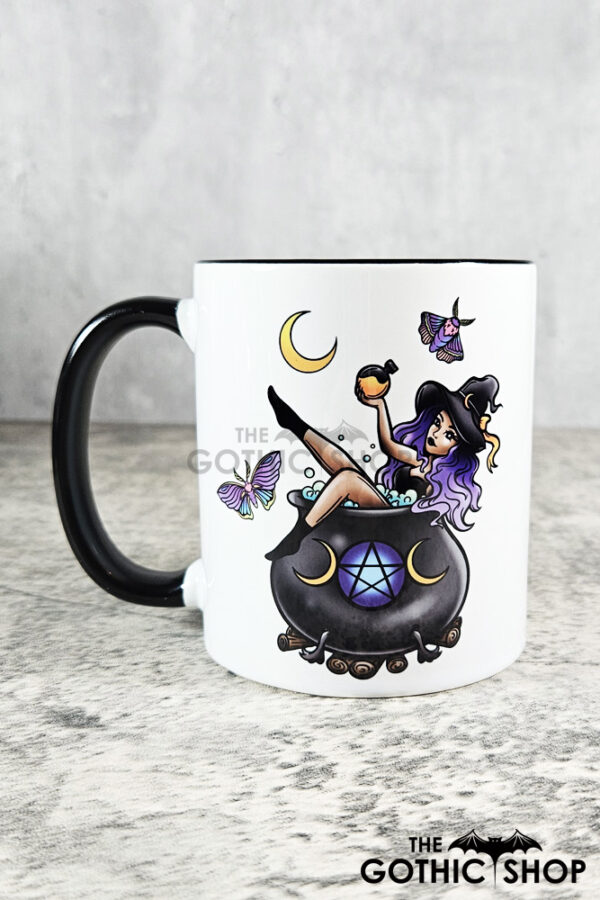 witch in cauldron gothic ceramic mug with option to personalise