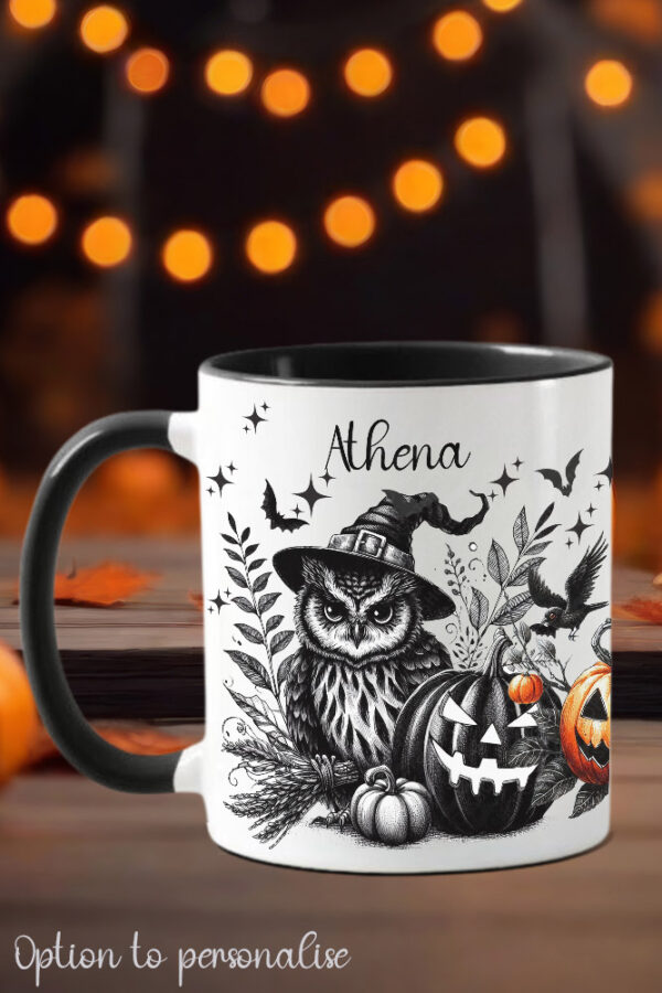 halloween owls gothic ceramic mug with option to personalise