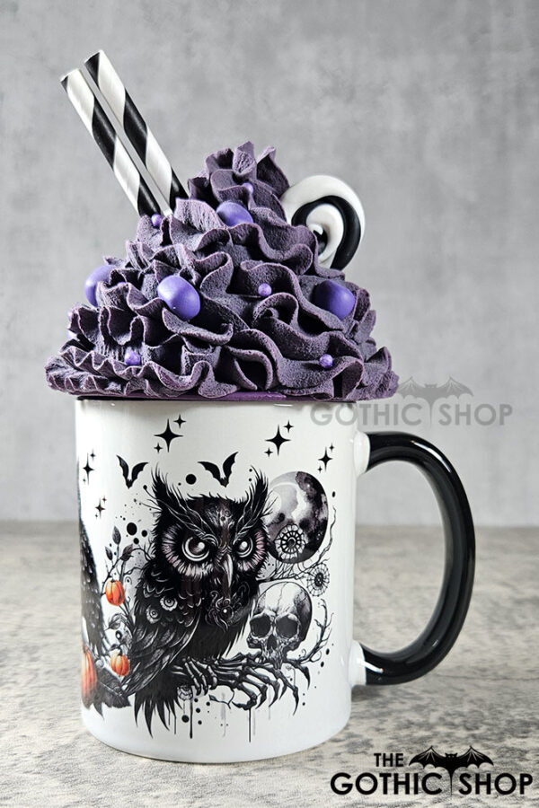 halloween owls gothic ceramic mug with option to personalise