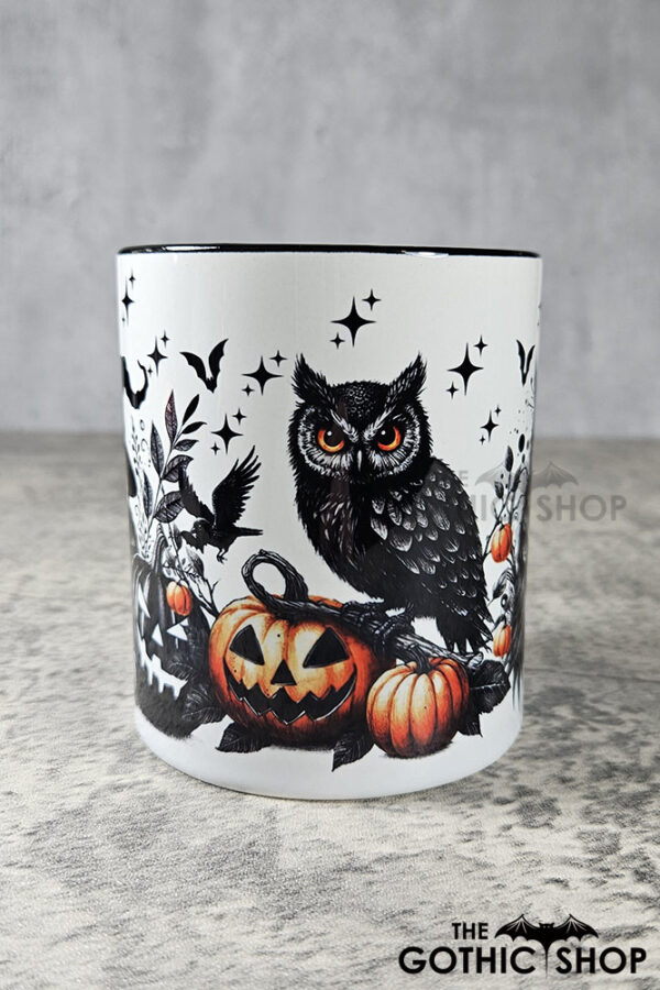 halloween owls gothic ceramic mug with option to personalise