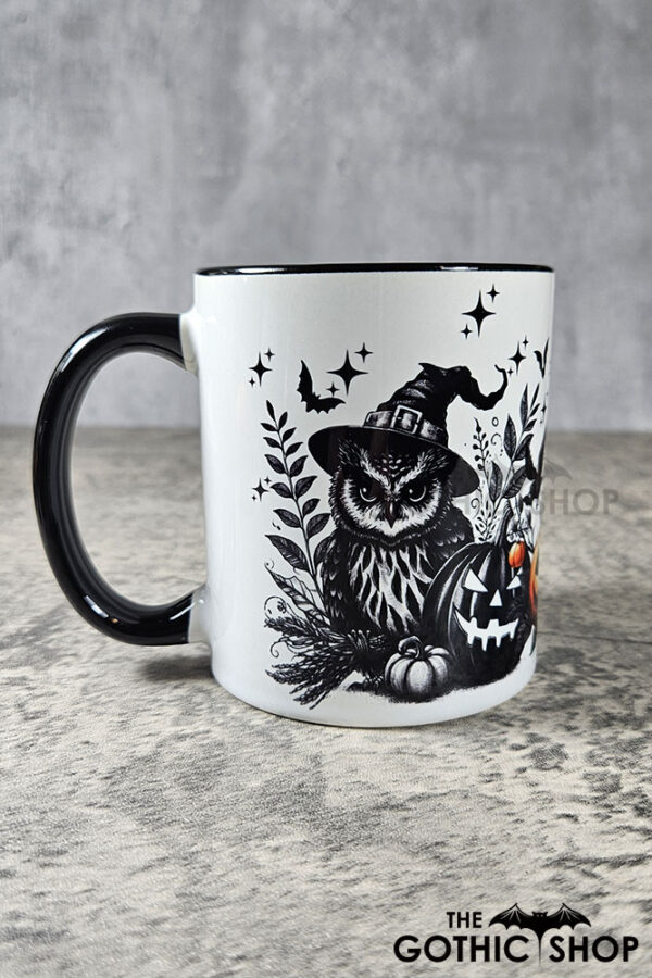 halloween owls gothic ceramic mug with option to personalise