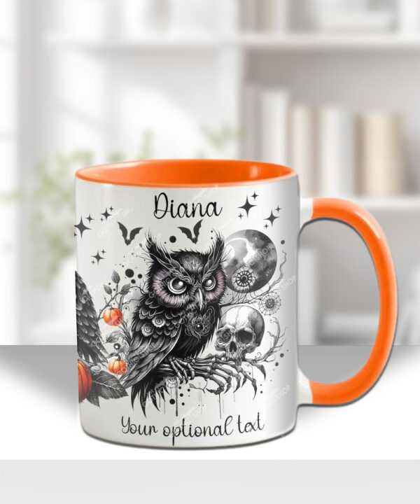 halloween owls gothic ceramic mug with option to personalise