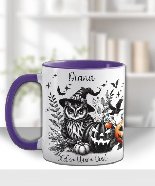 halloween owls gothic ceramic mug with option to personalise