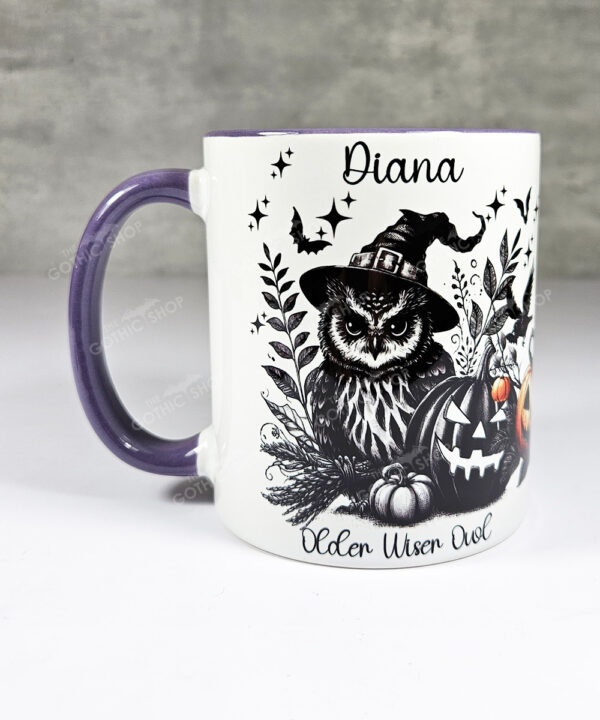 halloween owls gothic ceramic mug with option to personalise