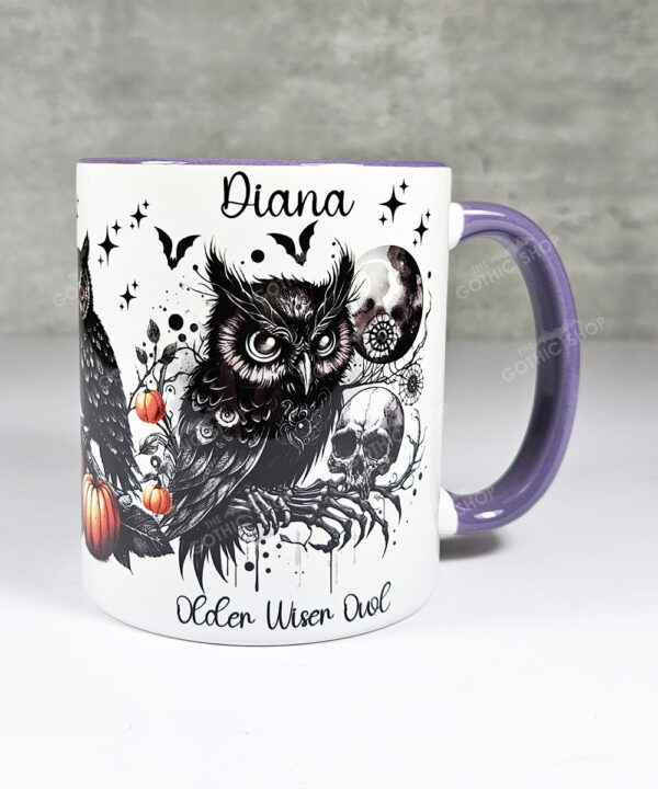 halloween owls gothic ceramic mug with option to personalise