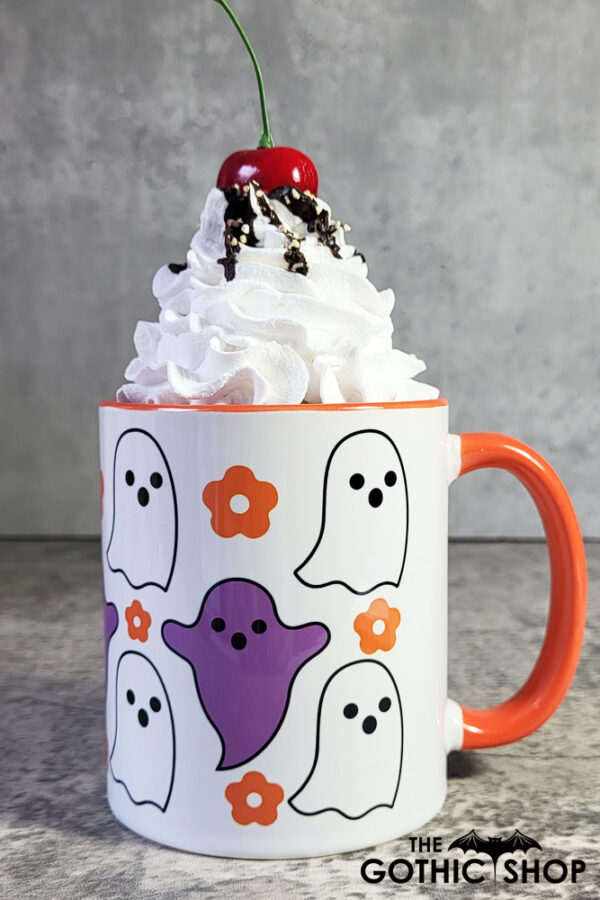 purple & white ghosties gothic mug with option to personalise