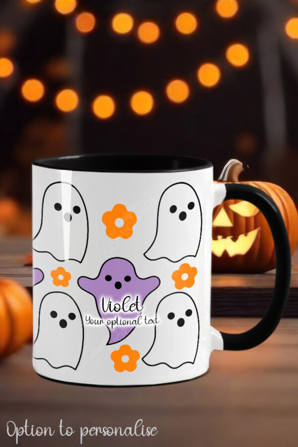 purple & white ghosties gothic mug with option to personalise