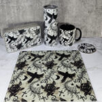 ravens & roses grey gothic glass chopping board