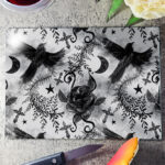 ravens & roses grey gothic glass chopping board