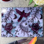 ravens & roses purple gothic glass chopping board