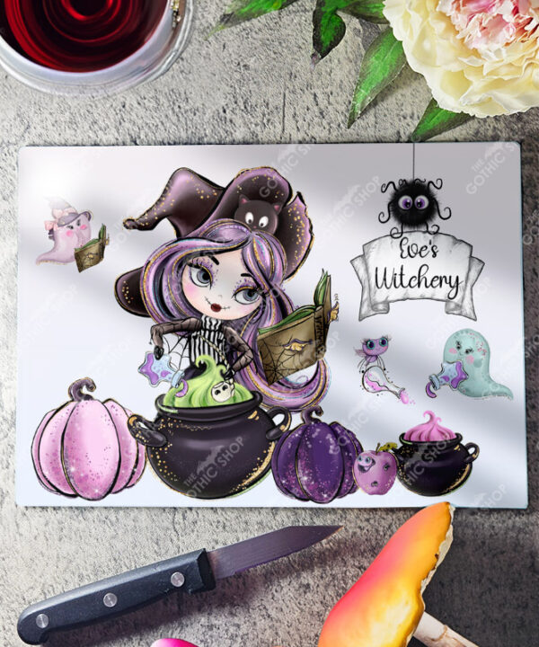 personalised witchy brew gothic alternative glass chopping board
