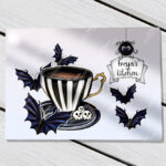 personalised gothic tea party teacup & bats glass chopping board or worktop protector