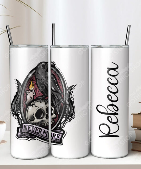 nevermore skull raven cameo gothic 20oz straight tumbler with option to personalise
