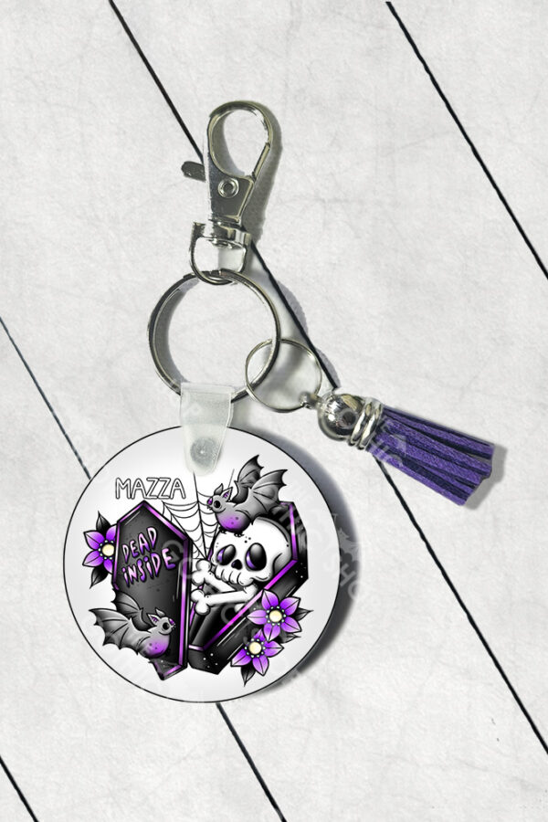 dead inside skeleton coffin round gothic keyring