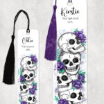happy skulls & purple flowers metal bookmark thank you gift