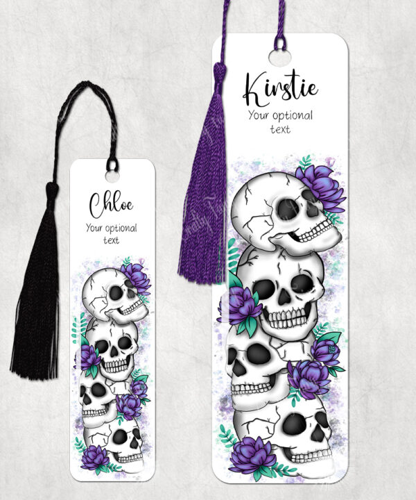 happy skulls & purple flowers metal bookmark thank you gift