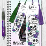 happy skulls & purple flowers metal bookmark thank you gift
