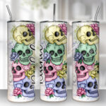 colourful happy skulls & flowers 20oz straight tumbler with option to personalise