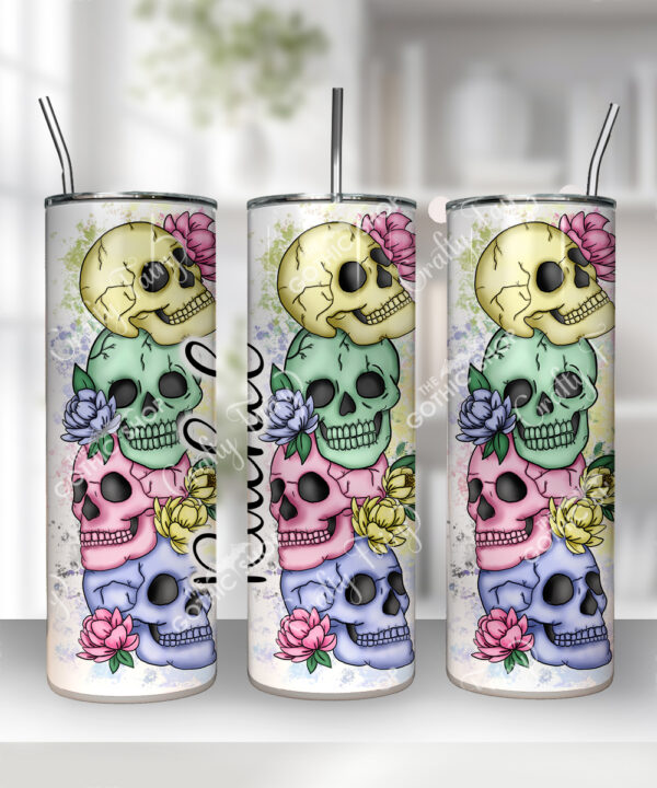 colourful happy skulls & flowers 20oz straight tumbler with option to personalise