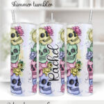 colourful happy skulls & flowers 20oz straight tumbler with option to personalise