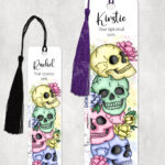 personalised colourful happy skulls & flowers metal bookmark thank you gift