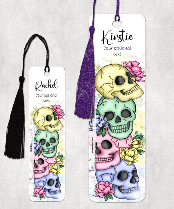 personalised colourful happy skulls & flowers metal bookmark thank you gift