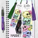 personalised colourful happy skulls & flowers metal bookmark thank you gift