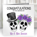 personalised skull couple congratulations wedding card