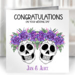 personalised skull couple congratulations wedding card