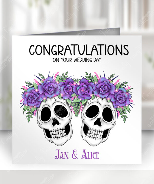 personalised skull couple congratulations wedding card