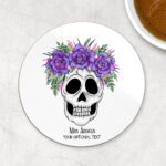 personalised skull bride wedding 9cm round glossy coaster