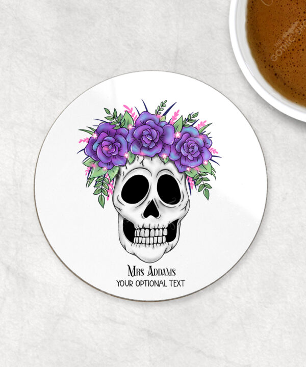 personalised skull bride wedding 9cm round glossy coaster