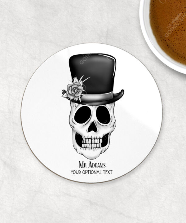 personalised skull bridegroom wedding 9cm round glossy coaster