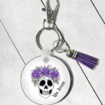 personalised skull bride wedding gift round gothic keyring