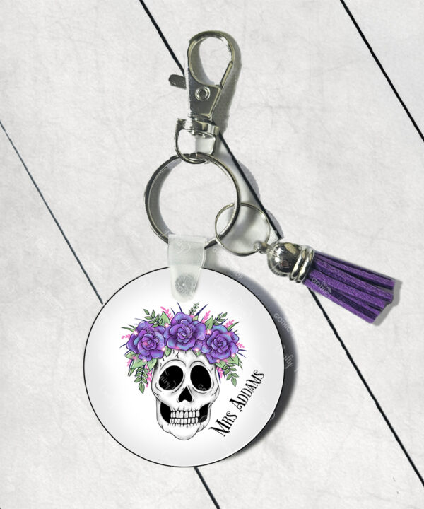 personalised skull bride wedding gift round gothic keyring