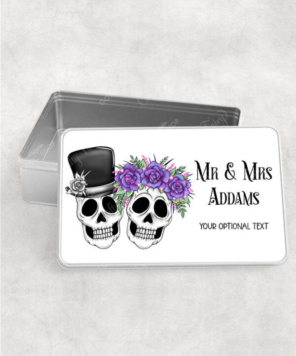 personalised skull couple congratulations wedding rectangular tin gift