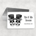 personalised skull couple congratulations wedding rectangular tin gift