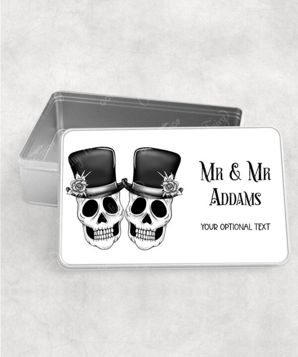 personalised skull couple congratulations wedding rectangular tin gift