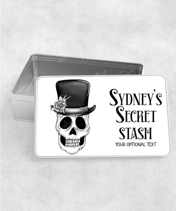 personalised skull bridegroom congratulations wedding rectangular tin gift