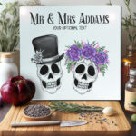 personalised skull couple congratulations wedding glass chopping board or worktop protector gift