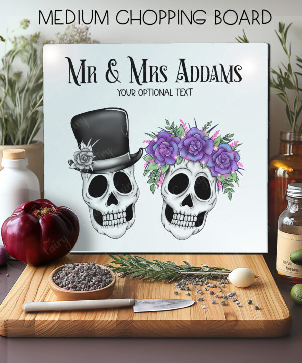 personalised skull couple congratulations wedding glass chopping board or worktop protector gift