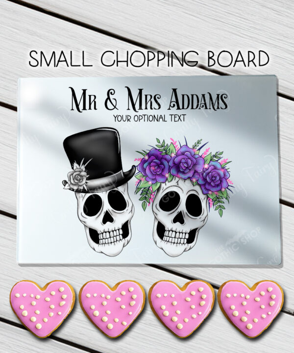 personalised skull couple congratulations wedding glass chopping board or worktop protector gift