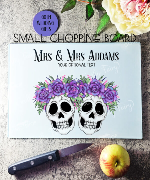 personalised skull couple congratulations wedding glass chopping board or worktop protector gift