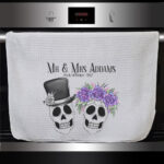 personalised skull couple congratulations wedding waffle tea towel gift