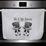 personalised skull couple congratulations wedding waffle tea towel gift