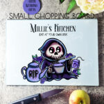 personalised blue buried grim reaper blueberry glass chopping board or worktop protector gift