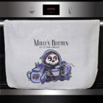 personalised blue buried grim reaper blueberry waffle tea towel gift