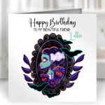 personalised frankenstein's bride & pumpkins cameo birthday card